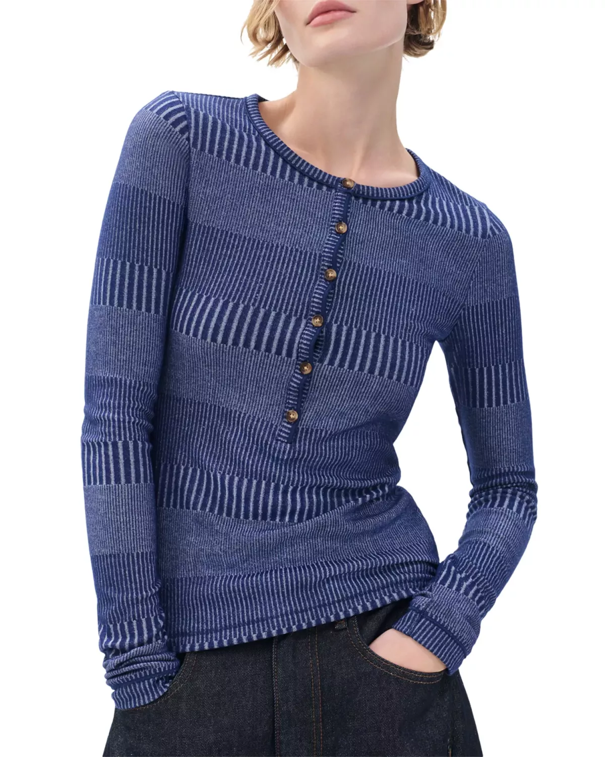 Rag & Bone The Knit Two Tone Henley Tee