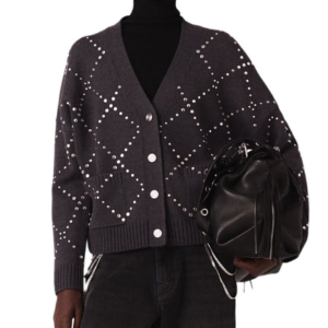 Maje Rhinestone Check Cardigan