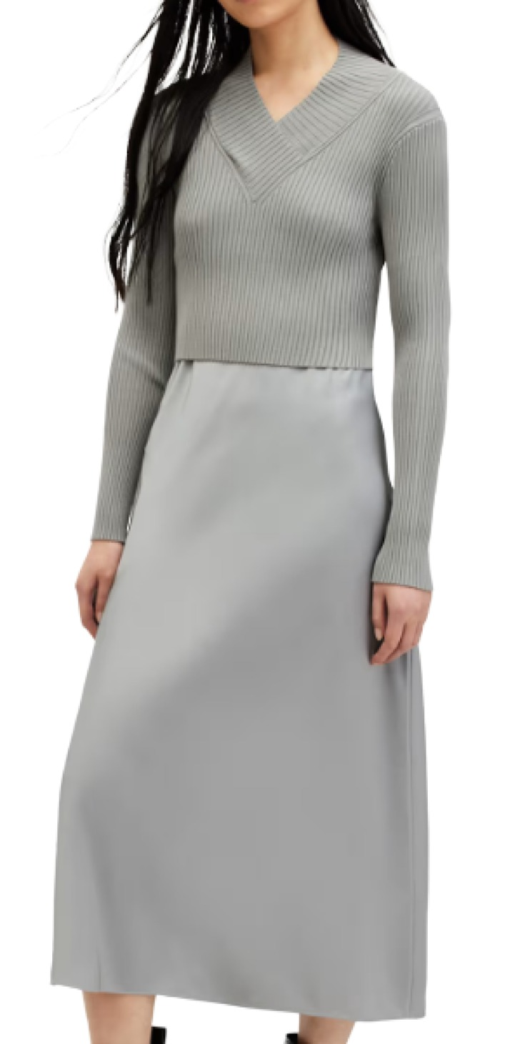 Allsaints Hana 2-In 1 Slim Fit Midi Slip Dress