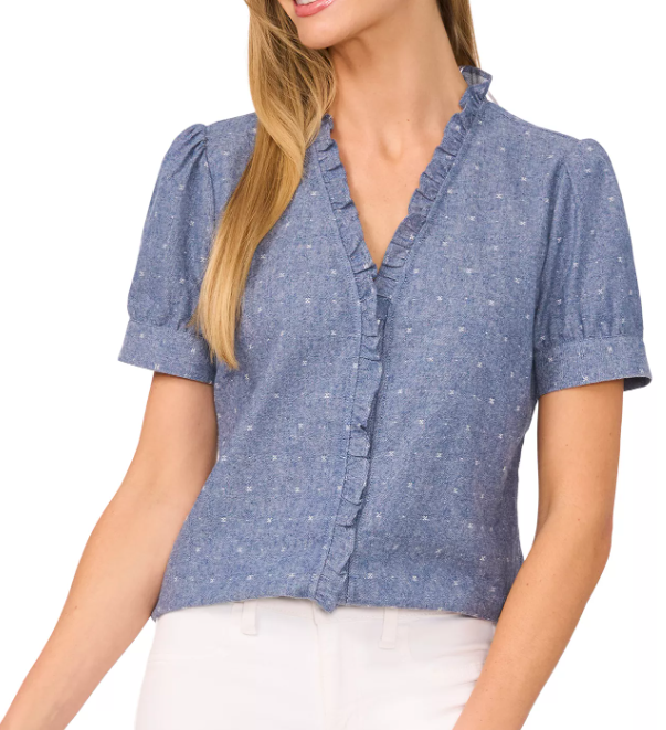 Women’s Cotton V-Neck Short-Sleeve Ruffle-Trim Top