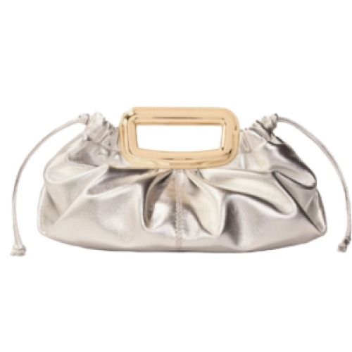 Maje Silver Metallic Leather Clutch