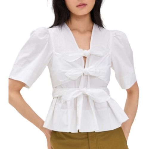 Ganni Cotton Blouse w/Tie Straps