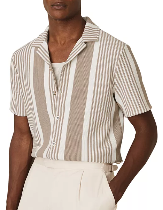 Reiss Alcazar Stripe Ribbed Cuban Shirt