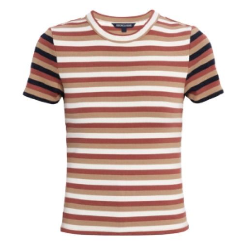 Veronica Beard Striped Ribbed Cotton T-Shirt