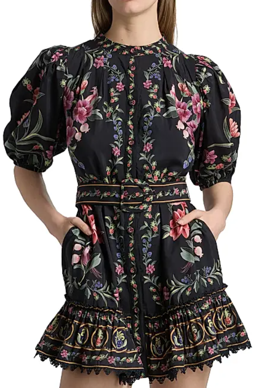 Farm Rio Belle Garden Floral Cotton-Blend Minidress