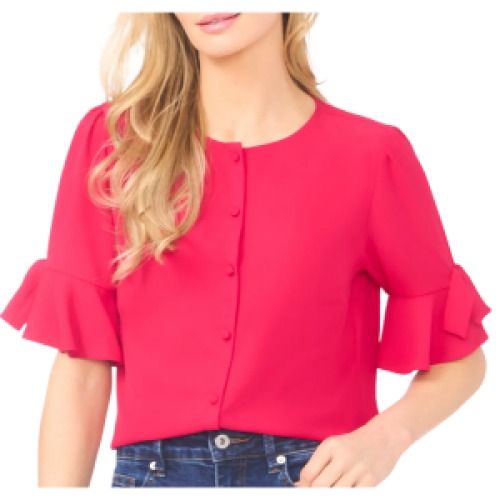 CeCe Button-Up Top w/Bow Sleeves