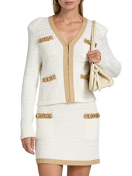 Milly Reid Embellished-Trimmed Cardigan