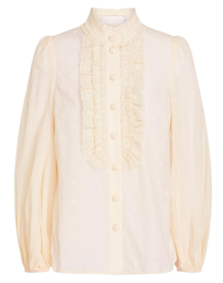 Zimmermann Ruffled Crocheted Lace-Trimmed Blouse