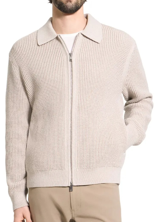 Theory Gary Waffle Knit Zip Cardigan
