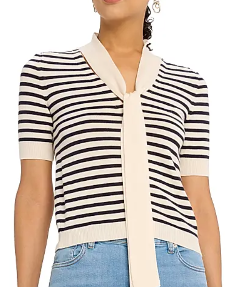 Frame Striped Cotton-Blend Tieneck Cardigan